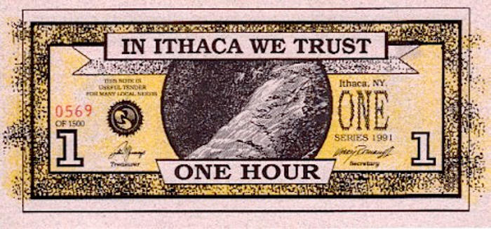 Billete de Ithaca Hours, banco de tiempo en Nueva York.