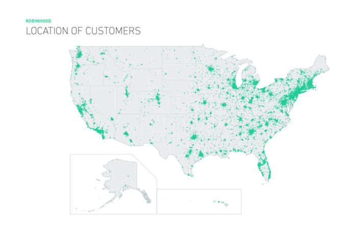 Mapa de usuarios de Robinhood unicornio en el panorama fintech